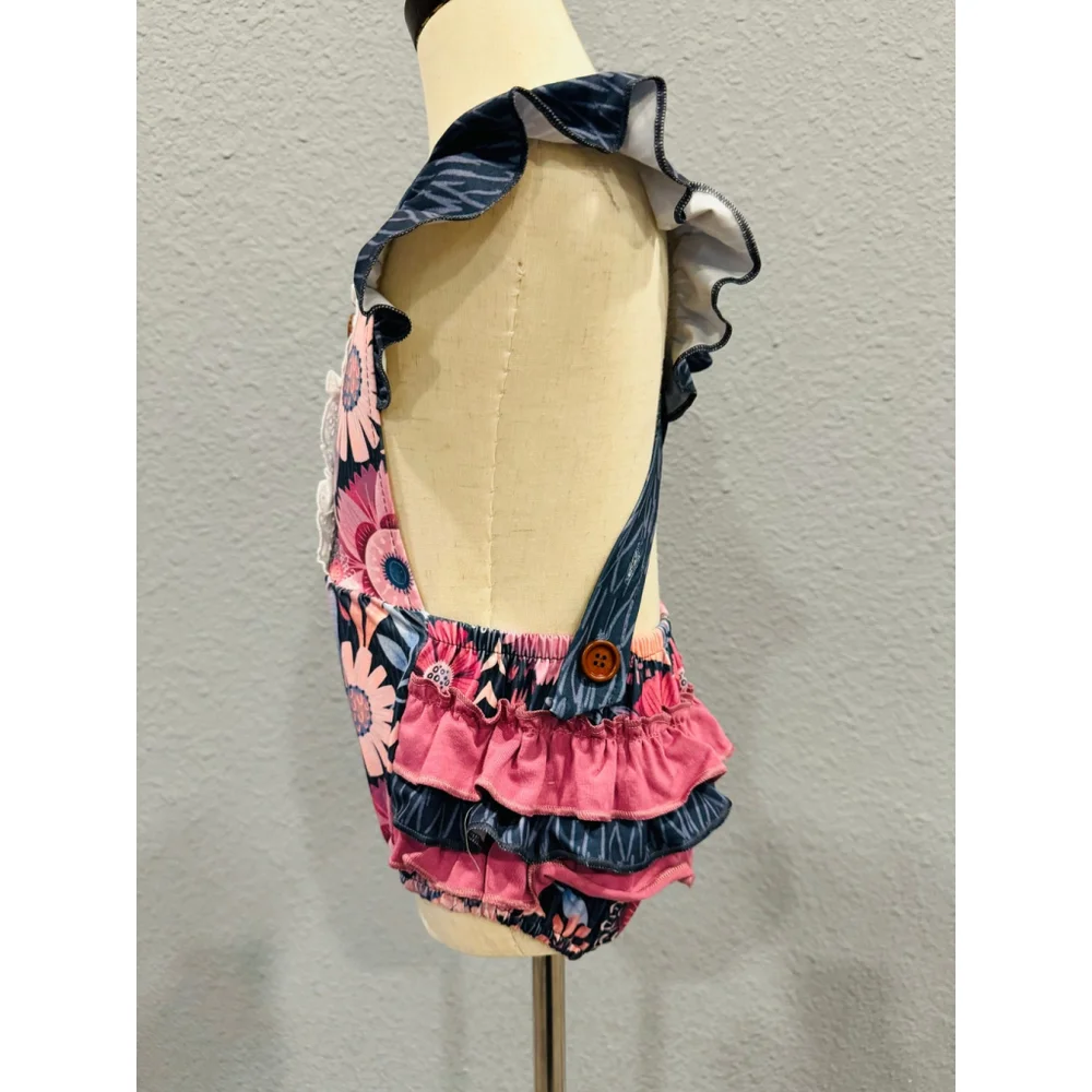 Wellington Designs Girls Purple Tropical Bubble Romper, Sz 18/24 NWT